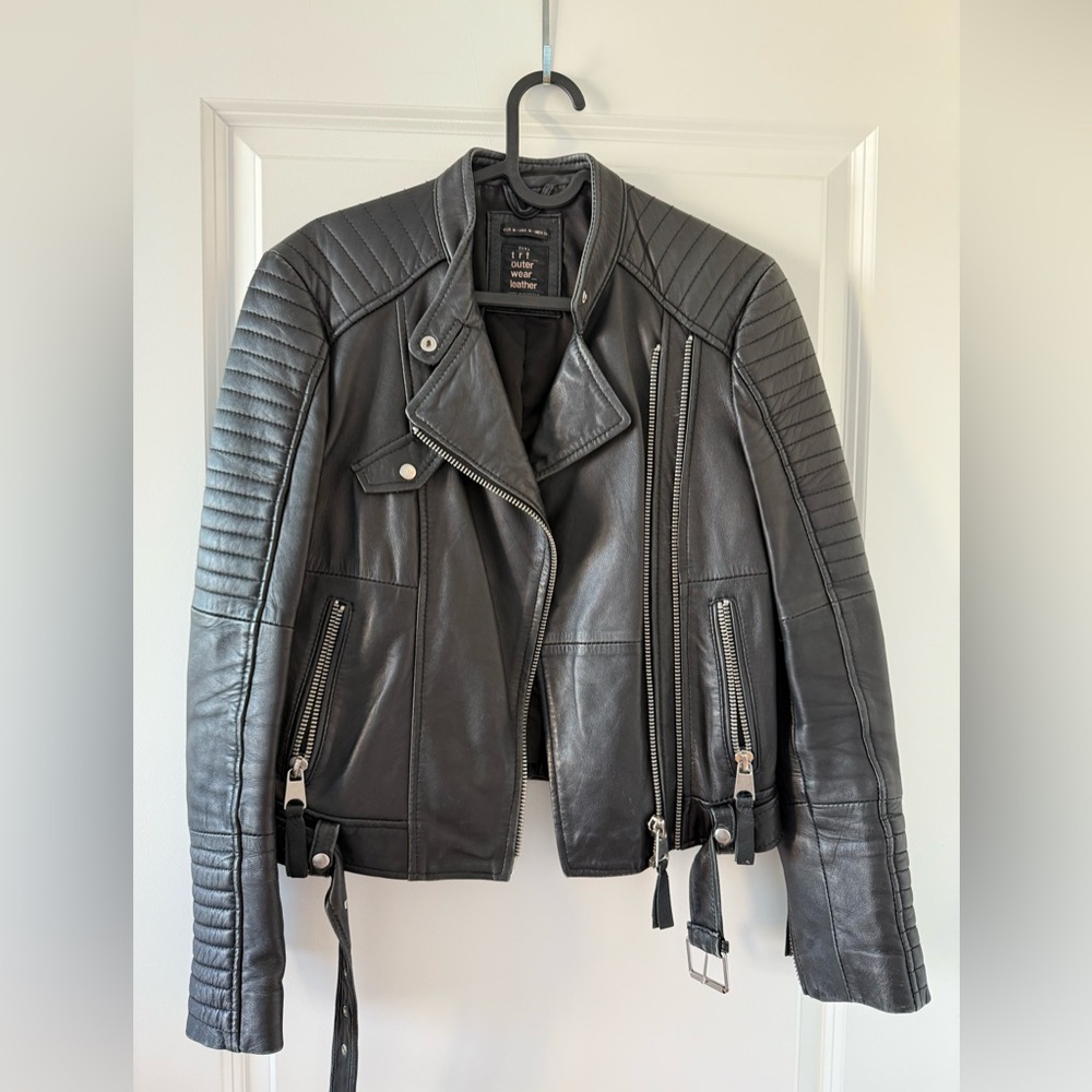 Zara Rare Black Biker Leather Jacket Spanish collection